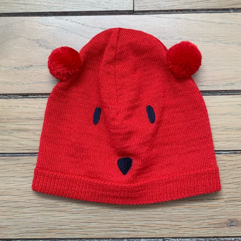 Petit Bateau red bear hat 0-6 months